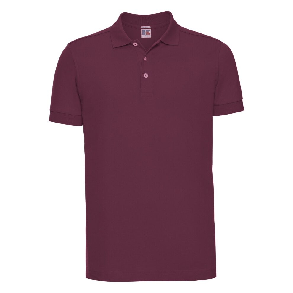 Russell (L, Burgundy) Mens Stretch Short Sleeve Polo Shirt Red,Multicoloured