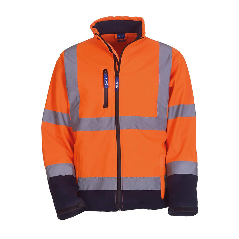 (M, Hi Vis Orange/Navy) Yoko Mens Hi-Vis Sofshell Jacket 5054171107278