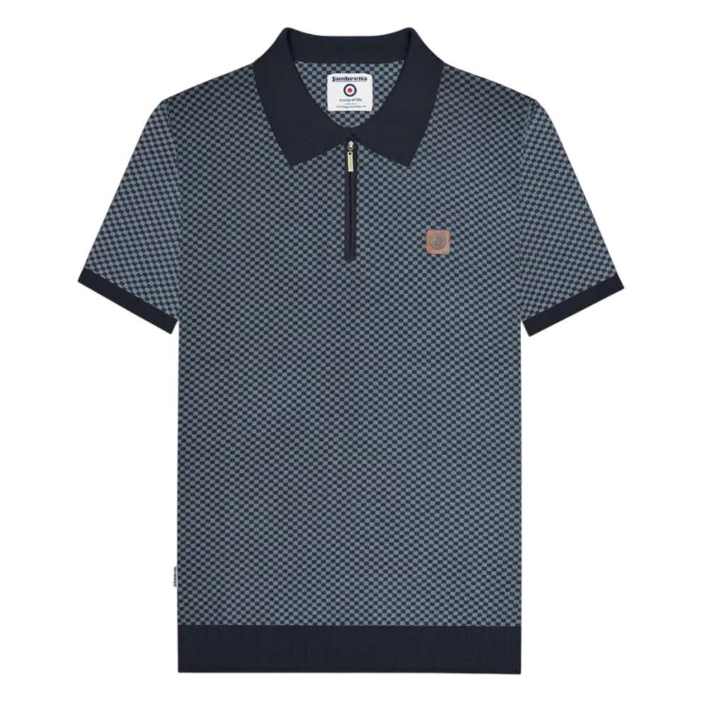 Lambretta (Xxl, Navy) Mens Knitted Quarter Zip Polo Shirt