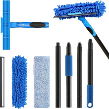69" Window Squeegee Cleaner Tool 2-in-1 Kit with Extension Pole,Rotating , 1 Blade & 2 Scrubbers for Window Cleaning