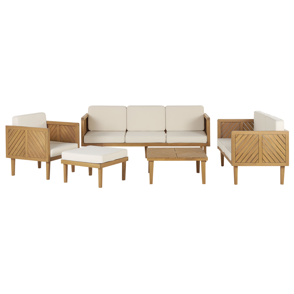 Beliani Garden Lounge Set With Table And Ottoman 6 Seater Baratti Brown Acacia Wood