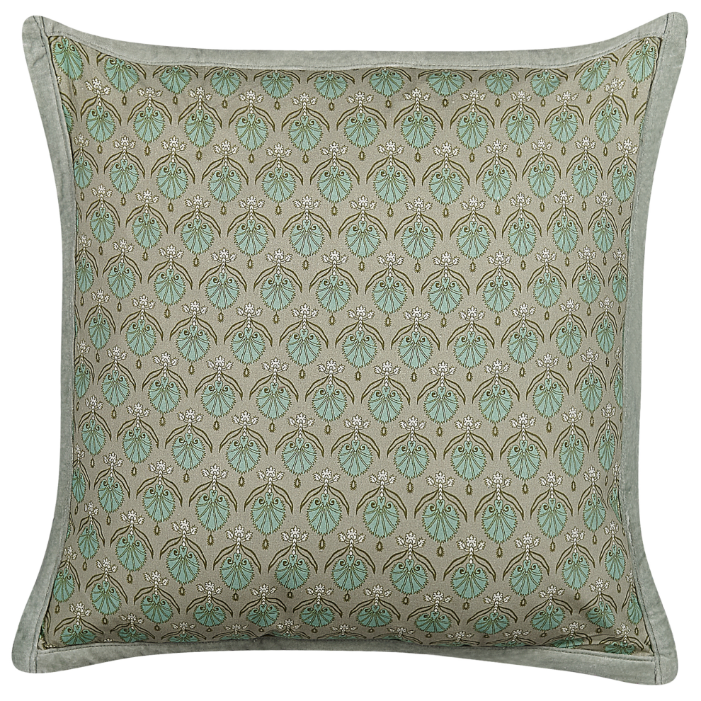 Beliani Throw Cushion Pictus Velvet 45 X 45 Cm Plant Pattern Green