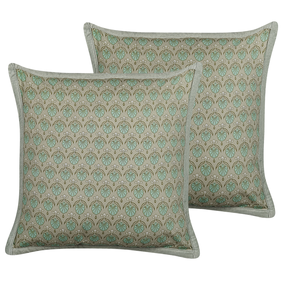 Beliani Set Of 2 Decorative Cushions Pictus Velvet 45 X 45 Cm Plant Pattern Green