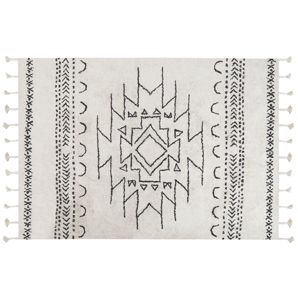 Photos - Area Rug Beliani Rug KHOURIBGA Off-White 140 x 200 cm Cotton White,Black