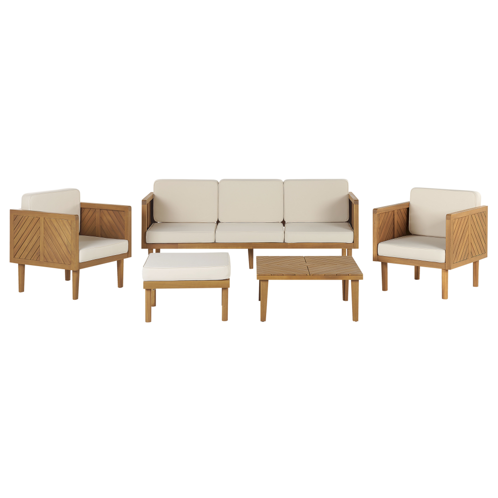 Beliani Garden Lounge Set With Table And Ottoman 5 Seater Baratti Brown Acacia Wood
