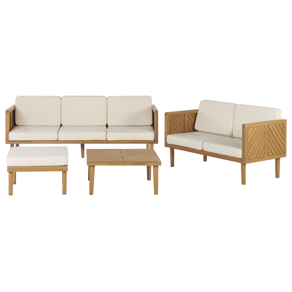 Beliani Garden Lounge Set With Table And Ottoman 5 Seater Baratti Brown Acacia Wood