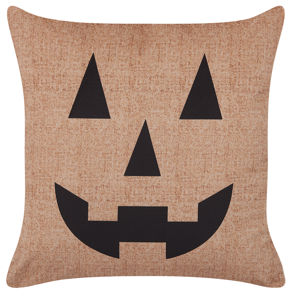 Beliani Throw Cushion Sebes Velvet 45 X 45 Cm Beige Abstract Pattern