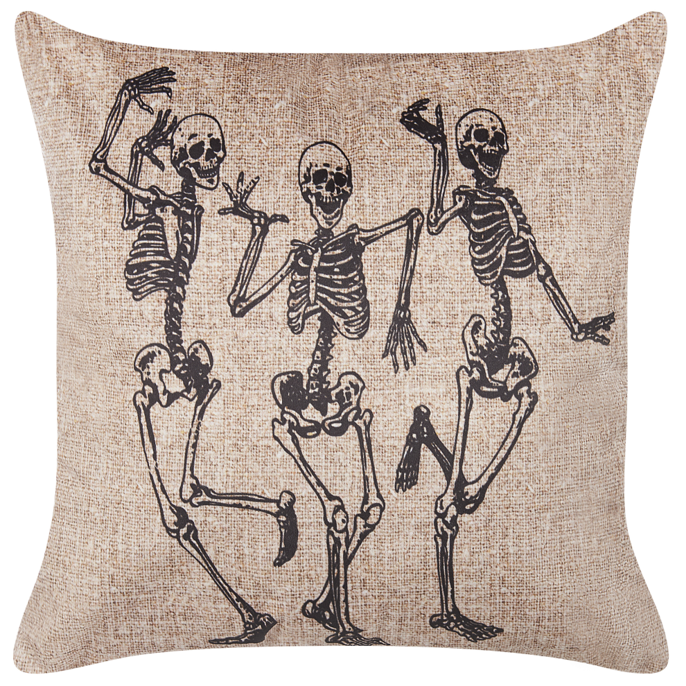 Beliani Throw Cushion Mortesti Velvet 45 X 45 Cm Light Beige Abstract Pattern