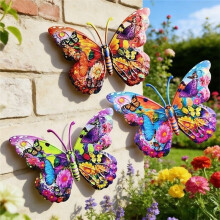 Décoration Murale Papillon en Fer Forgé, Colorée, à Suspendre, pour Jardin ou Clôture Extérieure, Résistante Aux Intempéries
