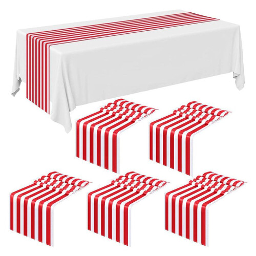 18 Pieces Striped Table Runner Wedding Polyester Table Decor Red White Striped Design Tablecloth Decor 12 X 108 Inch 1