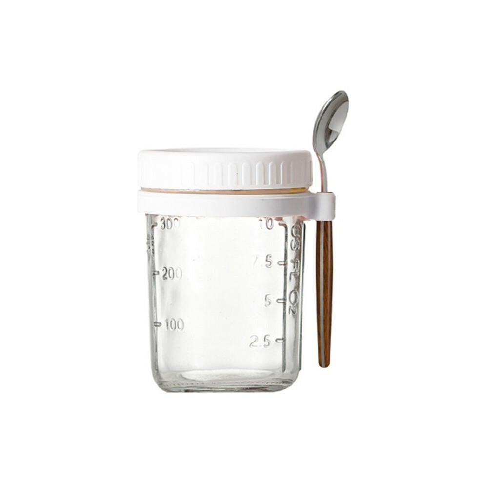 Torribaly 1Pcs Breakfast Cup Container Airtight Oatmeal Jar With Cover And Spoon Portable Oatmeal Cup For Salads Cereal White