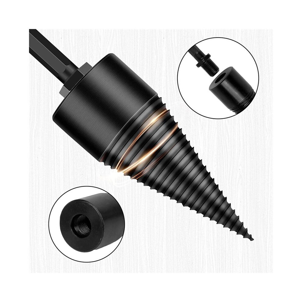 Firewood Log Splitter 42Mm+32Mm,Wood Splitting Logs Bits Firewood Detachable Drill Bit Black Steel Hex Shank Screw Cone 6033949168818