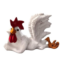 Chicken Rooster Decor Statue, Small Resin Cocks Figurine Sculpture, Funny Side Lying Winking Cocks Table Figurine