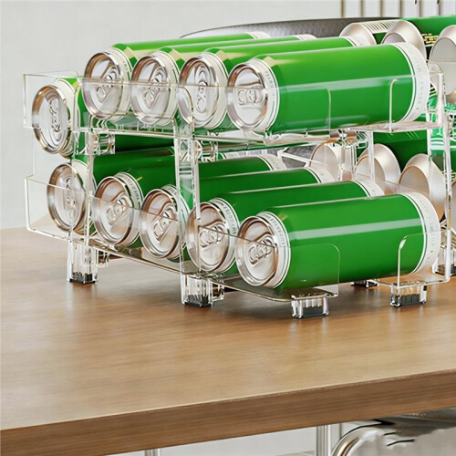 1PC Double-Layer Stretchable Transparent Beverage Storage Box,Can Stacking Storage Rack Suitable for Home,Hotel, Bar 2