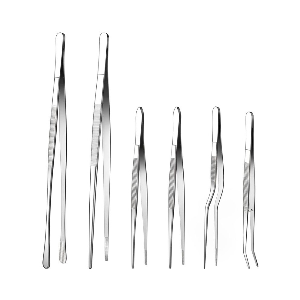 Torribaly 6Pcs Tweezer Tongs Kit, Stainless Steel Food Tweezers With Precision Serrated Tips, For Cooking And Baking Tasks