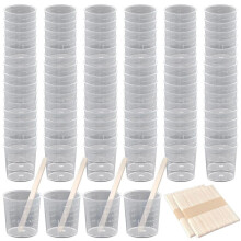 100 Pack 30Ml/2Oz Plastic Graduated Cups Transparent Scale Cups Clear Epoxy Mixing Cups with 100 PCS Stirring Sticks