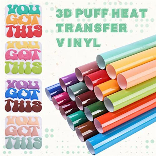 Puff Vinyl Heat Transfer - 18 Folhas 12 X 10 Polegadas 3D Puff HTV Vinil de TransferêNcia de Calor para T-Shirts CompatíVel com DIY 1
