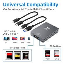 2 in 1 CFexpress Type A Card Reader USB 3.2 10Gbps Memory Card Reader CFExpress Card Reader Adapter Dual-Slot for SLR