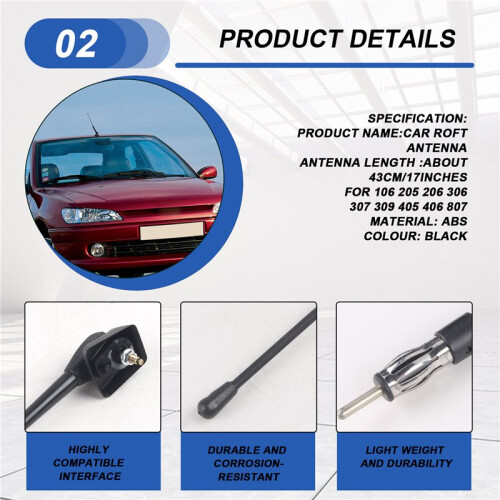 Antena de Teto de Base Quadrada de 17 Polegadas e Suporte com FiaçãO para  106 205 206 306 307 309 406 806 2