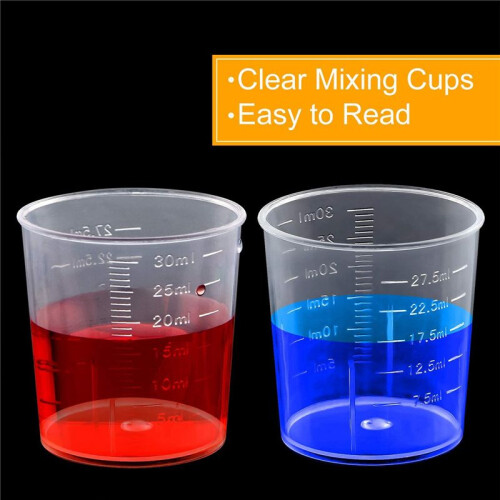 100 Pack 30Ml/2Oz Plastic Graduated Cups Transparent Scale Cups Clear Epoxy Mixing Cups with 100 PCS Stirring Sticks 1