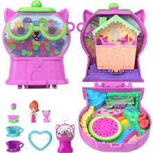 Polly Pocket Dolls and Playset, Gumball Kitty Compact, Travel Toy with 1 Micro Doll, Pet, Teacup & Seesaw Ride, Fruit Themed Accessories, JKC50