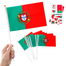 World Cup Football 2026 Portugal Tournament Flags Decorations 10pcs Small Portugal Flags on Sticks & 2pcs Tattoos, Mini Flags Hand Held Flags for foo
