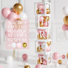 104Pcs Baby Shower Boxes for Girls,5 Pink Balloon Boxes with Letters, 45 Pink White Gold Balloons, for Baby Shower Favours, Birthday