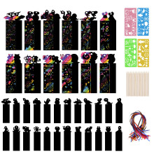 Vicloon Scratch Art for Kids 48Pcs Magic Rainbow Bookmarks Scratch Art Part