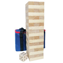 Jac & Mok Tumble Tower Wooden Toppling Blocks Game set,Large Table Top Stacking Timber Games with Carrying Bag (54 pcs Large Tumble Tower with Dice)