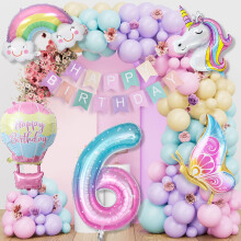 Unicorn Balloons 6th Birthday Decorations, Unicorn Party Decorations 6th Birthday Banner for Girls Boys