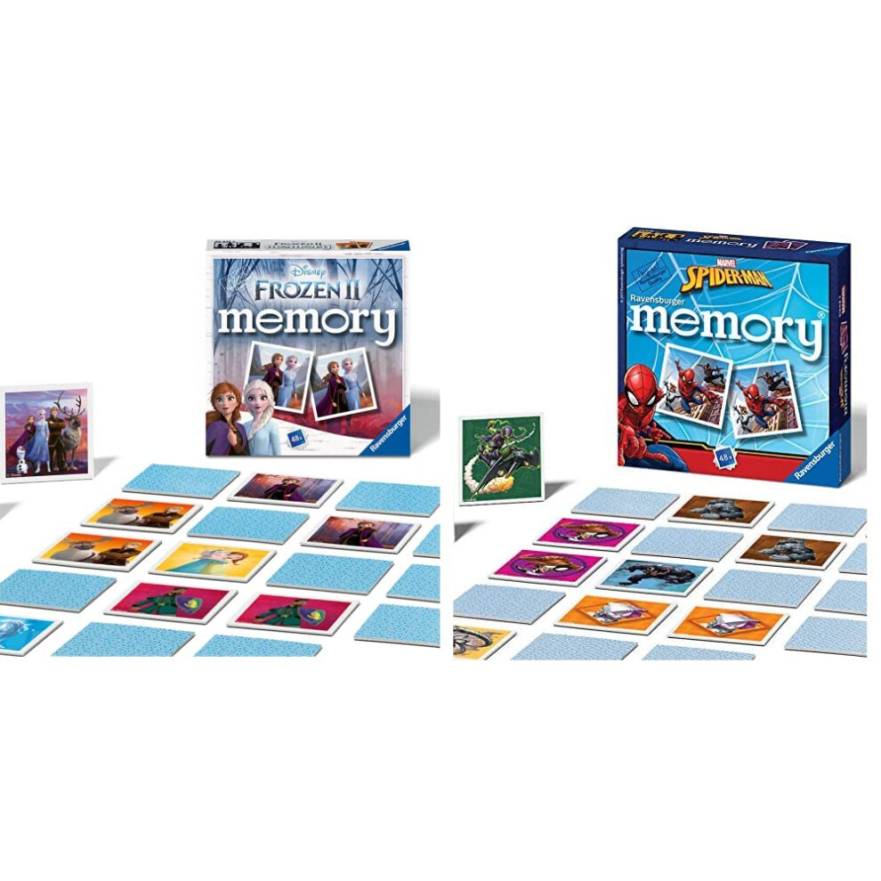 Ravensburger Disney Frozen 2 Mini Memory Matching Picture Snap Pairs Game For Kids Age 3 Years And Up & Marvel Spiderman Mini Memory Game - Matching