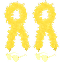 4Pcs Colorful Fancy Dress Feather Boa Set, 4ft Feather Boa with Heart Rimless Sunglasses for Women