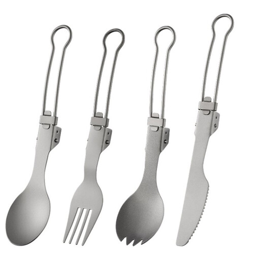 Titanium Foldable Cutlery Portable Outdoor Camping Tableware Hiking Folding Fork Spoon