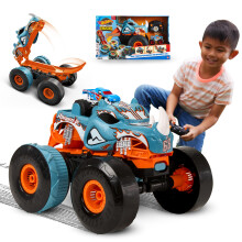 Hot Wheels Monster Trucks Remote Control Car, HW Transforming Rhinomite in 1:12 Scale with 1:64 Scale Race Ace Toy Truck, Converts into Launcher, Con
