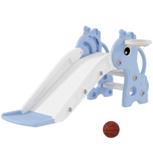 AIYAPLAY 3 in 1 Kids Slide, Giraffe Shape Toddler Slide with Climber, Basketball Hoop and Ball, Indoor Playground Equipment for Age 1-3, Blue