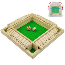 Shut the Box Game for 4 Players, Wooden Table Game Family Travel Game Traditional Pub Dice Games for Adults Educational Table Dice Game for Kids Age