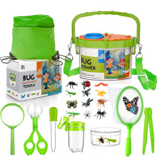 Outdoor Toys, Bug Hunting Kits for Children - 20 Pcs Explorer Kit for Kids with 12 Fake Insects, Magnifying Glass, Bug Catcher