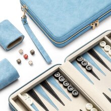 Lingle 9.4" Backgammon Sets for Adults, Classic Board Game with Folding Faux Leather Backgammon Case, Portable Travel Backgammon Game Set (Blue)