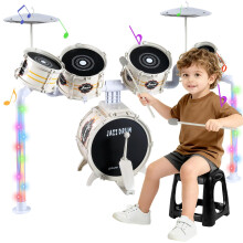 Upgraded Cool Kids Drum Kit for Toddlers 1-3, Kids Jazz Drum Sets with 5 Drums, Light up Band Rock Set Ages 3-5, Musical Instrument Toys Gifts for Bo