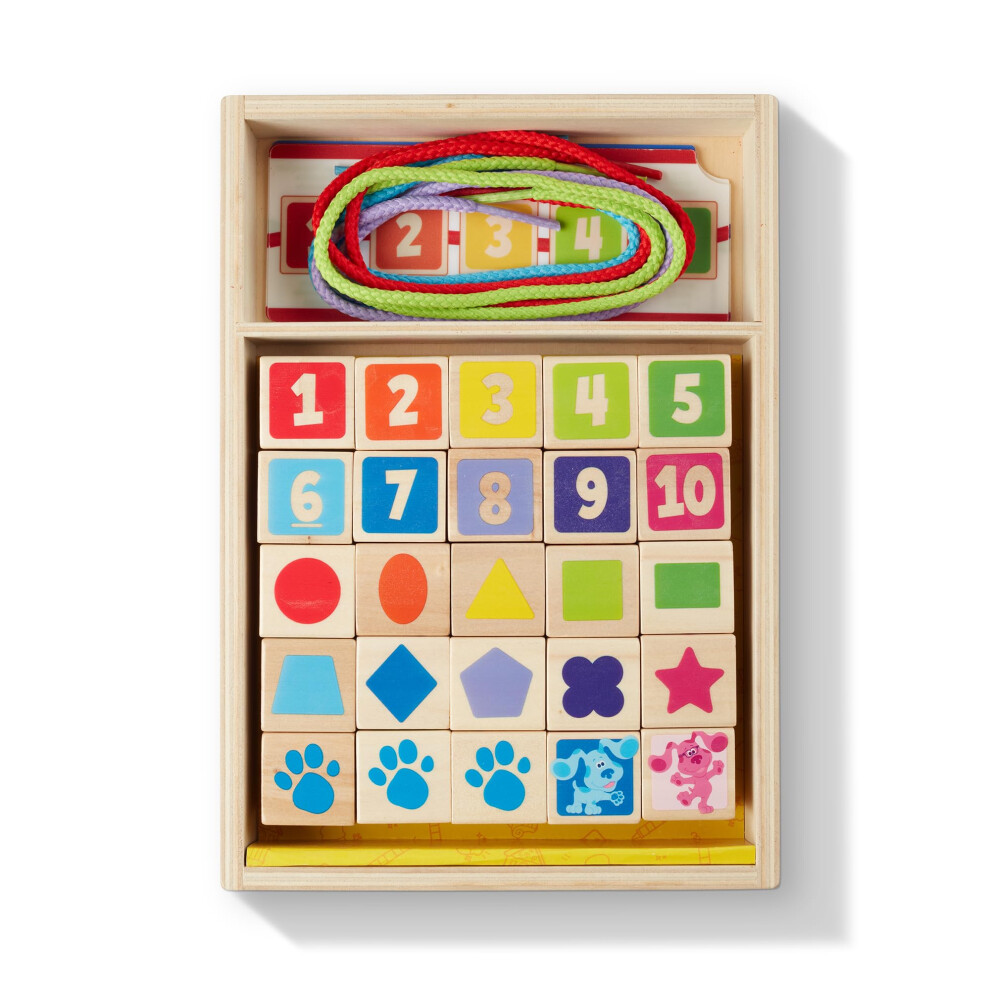 Melissa & Doug Blue’s Clues And You Wooden Lacing Beads - 25 Beads, 4 Cords, Wooden Toy, Developmental Play For Kids, 4 And Above, Gift For Boys Or