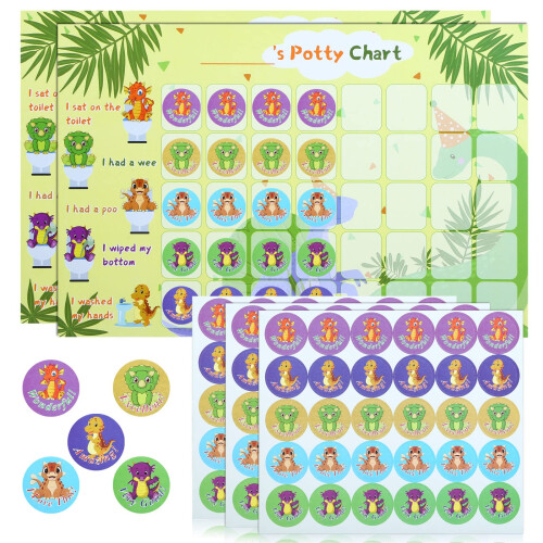 GWHOLE 2 Pack Potty Training Reward Chart with 90 Pcs Stickers Dinosaur