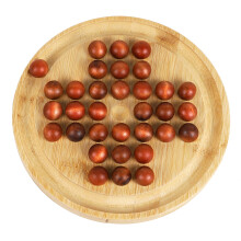 TOWO Wooden Solitaire Game –Peg Solitaire Puzzle Toy - Classic Board Game Marble Chess Mind Game 22.5CM 8.8” Round Board with Wooden Balls One Pla