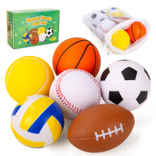 INPODAK 6Pack 3.5inch Foam Sports Ball for Toddlers 1-3 Baby Balls Set Including Basketball Soccer Baseball Tennis Volleyball Football with Bag Toddl