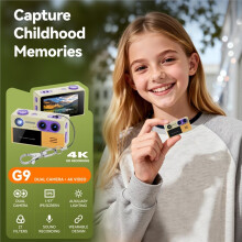 G9-Dual-Lens 4K Retro Keychain Thumb Camera Built-in Flash Outdoor Sports Children Multiple Filters Camera Grey