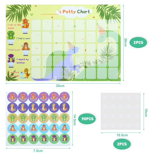 GWHOLE 2 Pack Potty Training Reward Chart with 90 Pcs Stickers Dinosaur 1
