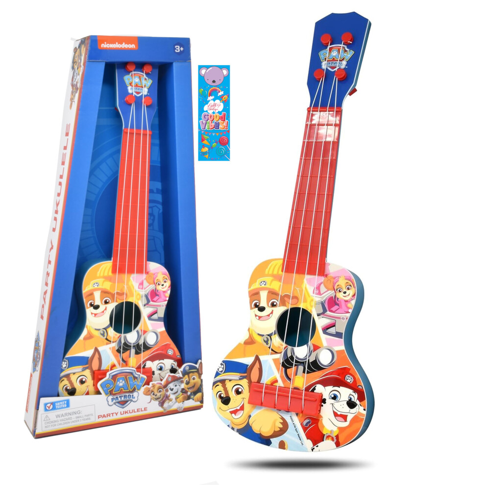 Paw Patrol Party Ukulele For Kids - Musical Instrument Toy Guitar With Chase & Marshall For Early Learning - Kids Guitar Strings, Toddler Gifts - Paw