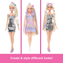 Barbie Fun & Fancy Doll & Accessories, Blonde Fashion Doll with Extra-Long Hair & 2 Looks, Including Silver Metallic Dress & Hair Extension, JCT72