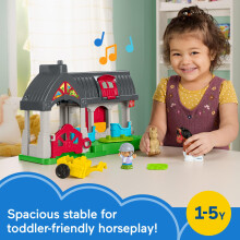 Fisher-Price Little People Toddler Toy Friendly Horses Stable Playset with Sounds, Figures & Accessories for Kids Ages 1+ Years, HWR84