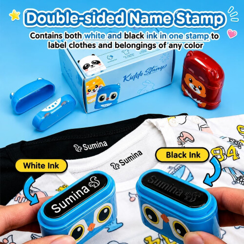 KiddoSpace Name Stamps for Kids Clothes  Kiddostamp Double Sided Customized 1
