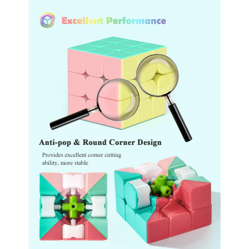 ROXENDA Speed Cube Set, 2X2 3X3 Pyramid Speed Cube Stickerless Fast Cube with Instruction (Macaron cube set) 2